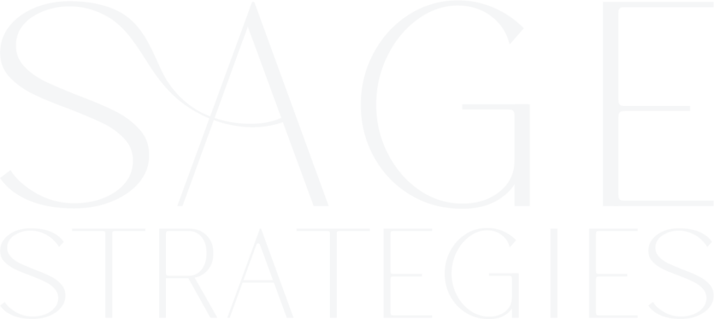 White logo for Sage Strategies, offering next generation psychiatry expertise.